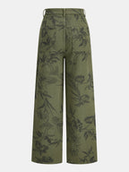 Vintage Floral Straight Denim Pantalón