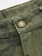 Vintage Floral Straight Denim Pantalón