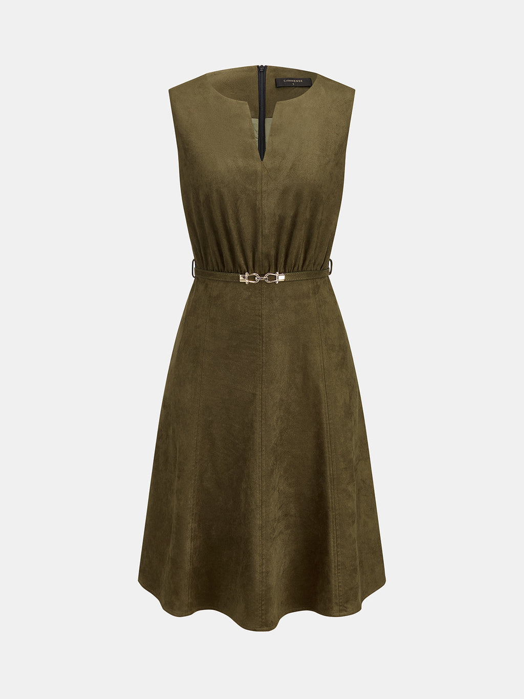 Faux Ante Sin Mangas con Cinturón Vestido midi