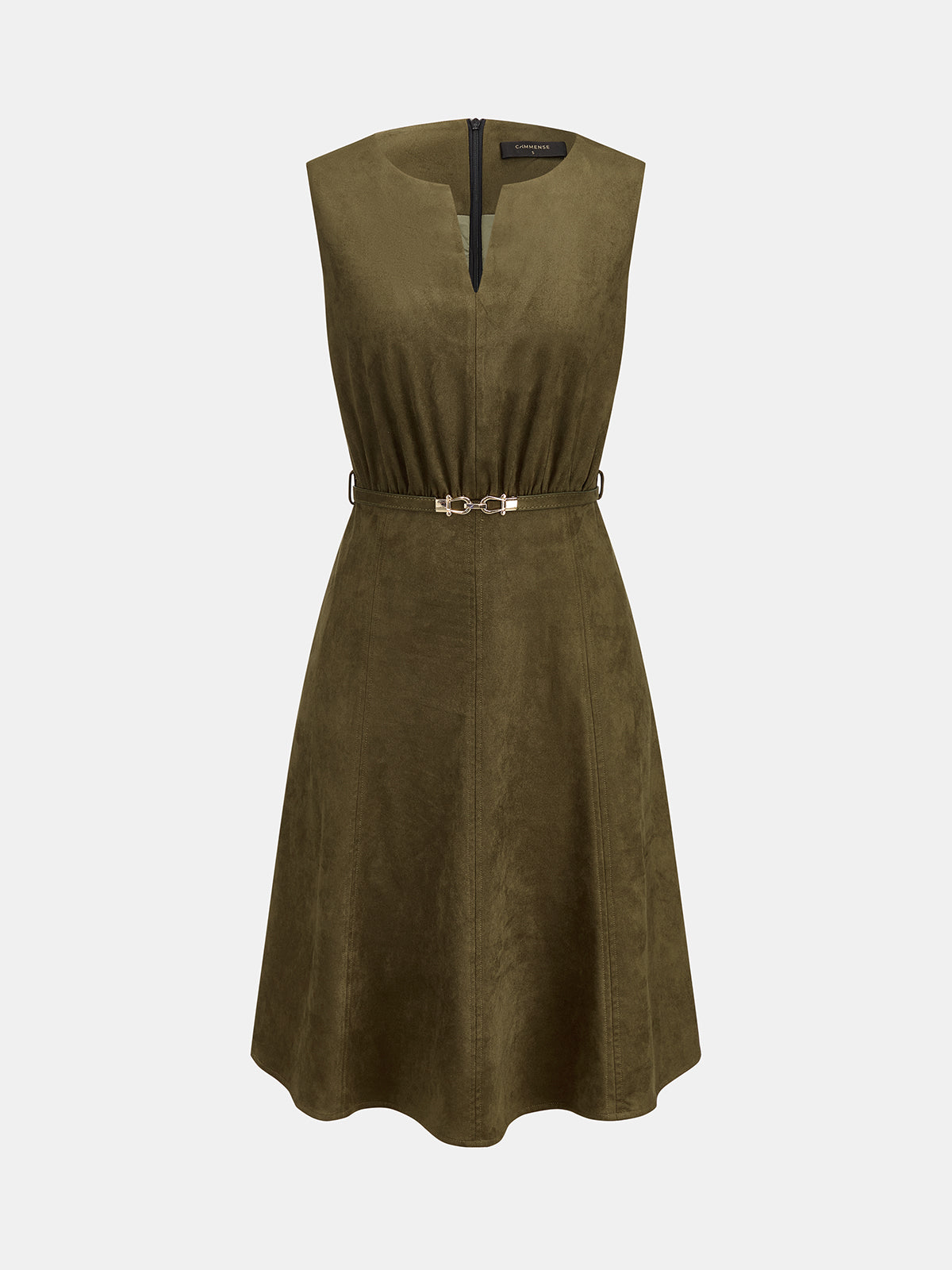 Faux Ante Sin Mangas con Cinturón Vestido midi