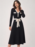 Vestido Midi Bicolor con Cinturón