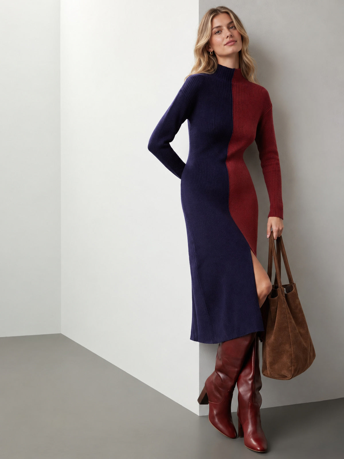 Vestido Midi de Lana Bicolor