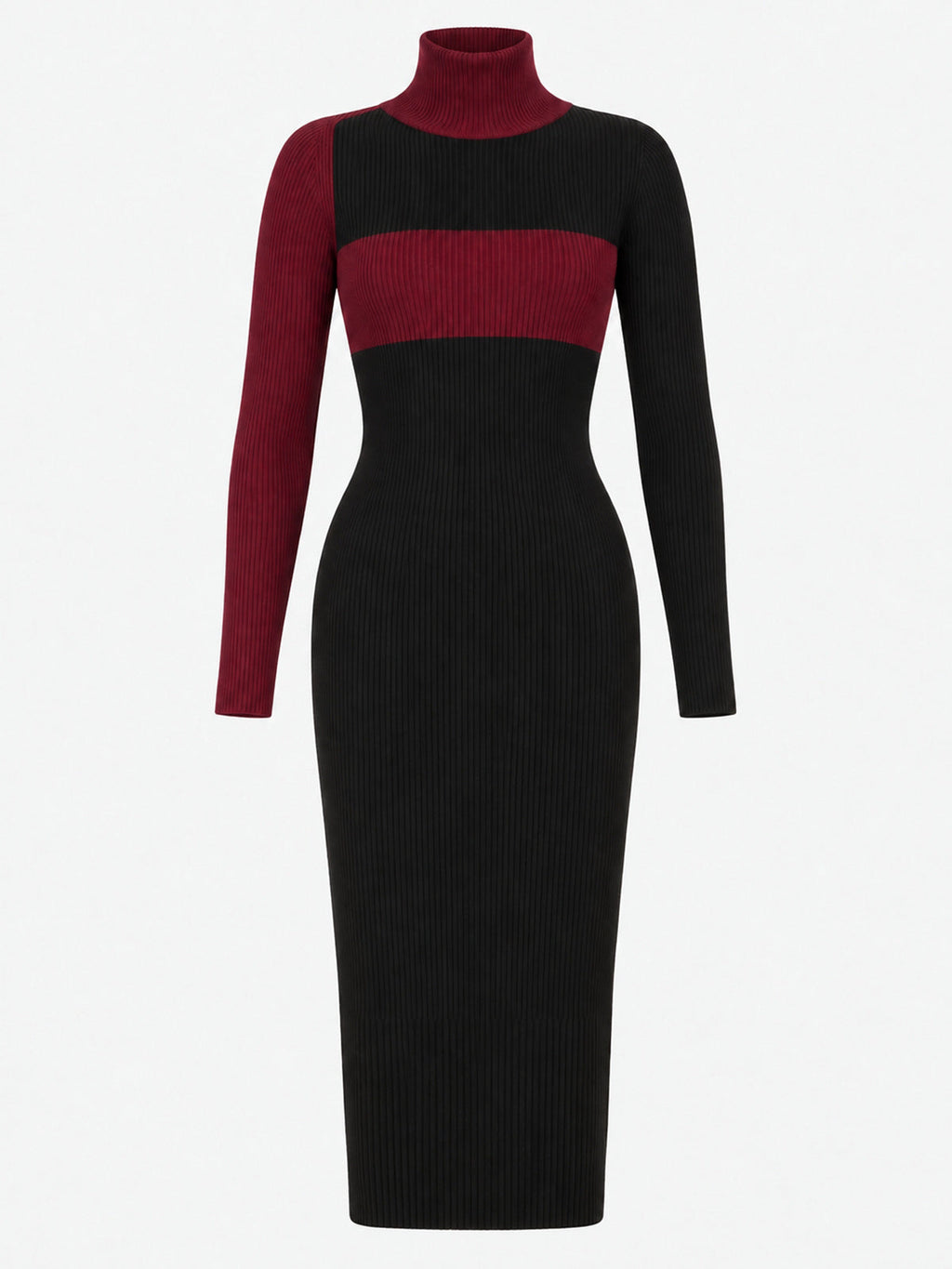 Vestido Midi de Lana Color Block
