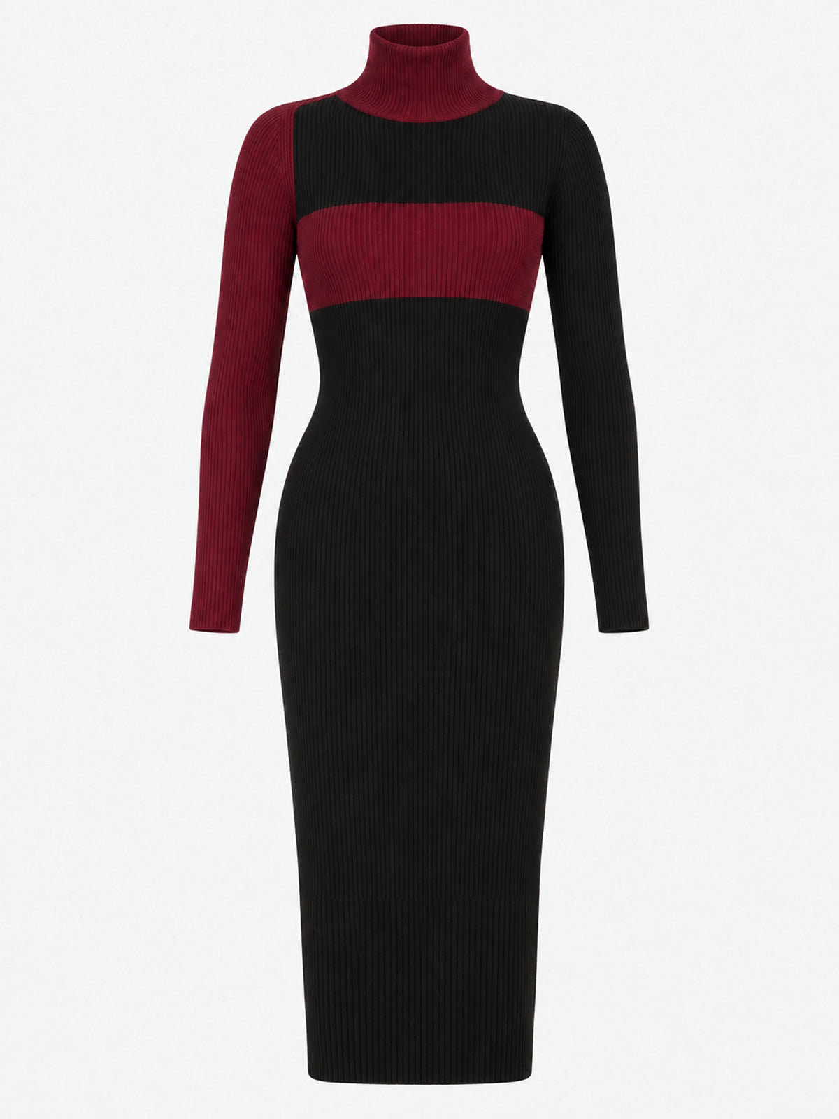 Vestido Midi de Lana Color Block