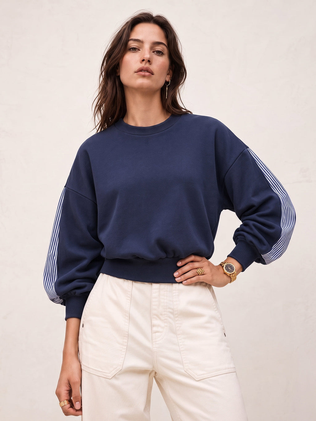 Rayas Panel manga Drop-Shoulder Sweatshirt
