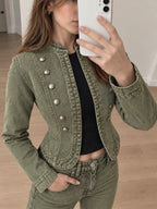 Napoleon-Style Denim Chaqueta