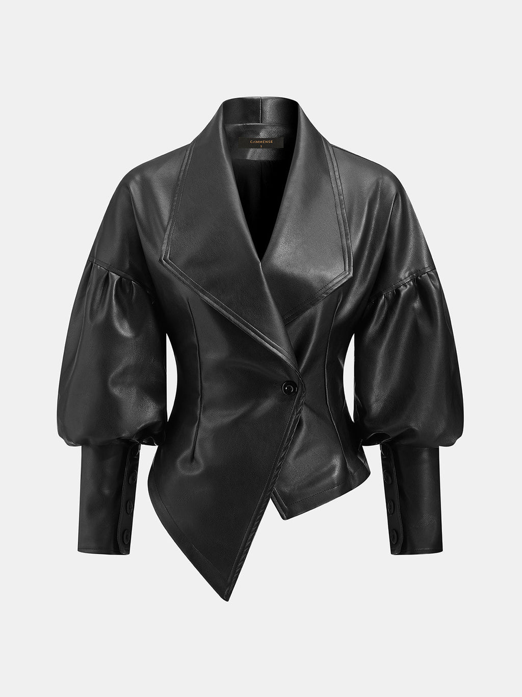Faux-Leather Puff-manga Asimétrico Tailored Chaqueta