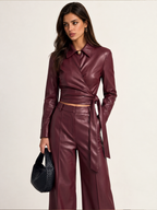 Efecto Piel Dos Piezas Pantalón Set