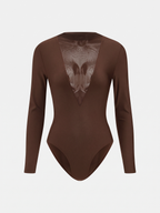Semitransparente malla Deep Escote V Manga Larga Body
