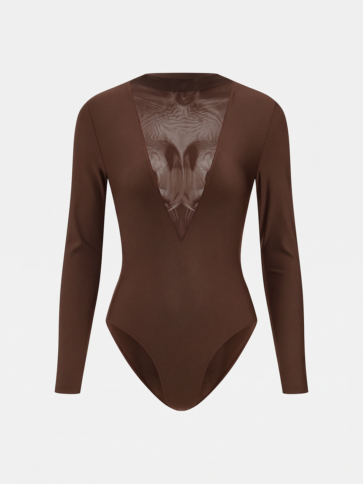 Semitransparente malla Deep Escote V Manga Larga Body