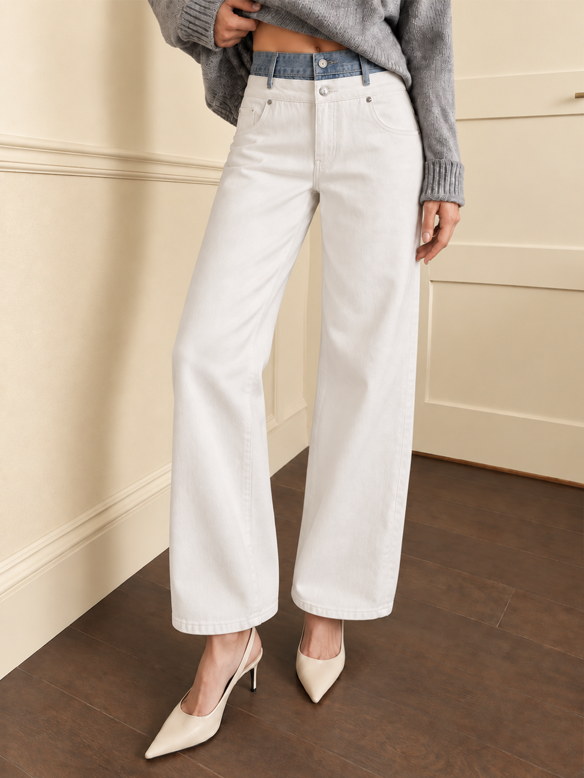 Layered Denim Waistband Pierna Ancha Jeans