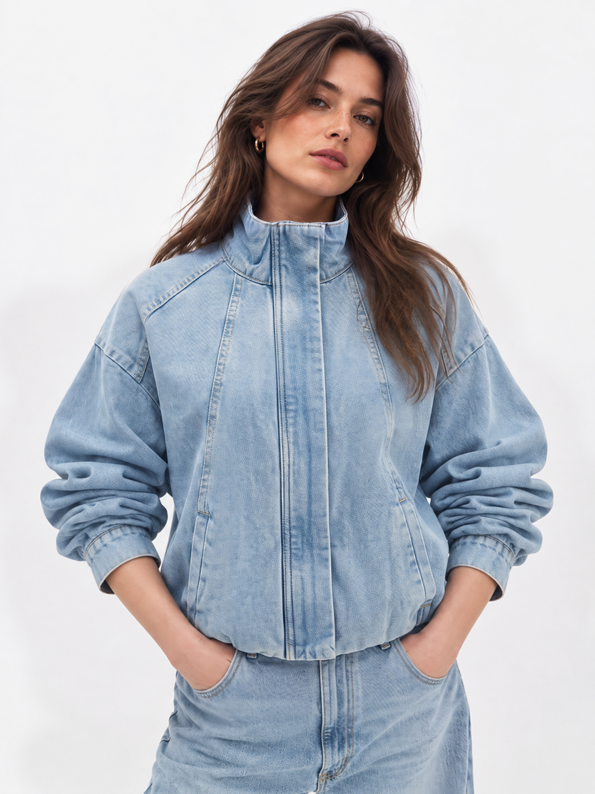 Drawstring bajo Denim Chaqueta