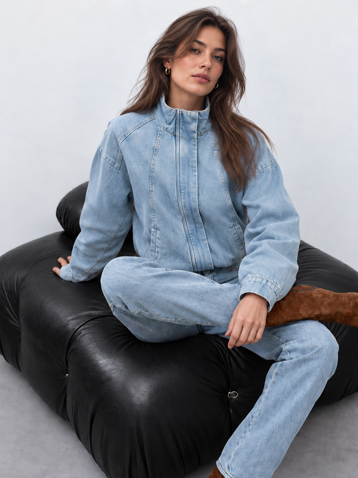Drawstring bajo Denim Chaqueta