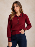Ribete en Contraste con Cuello Mezcla de Lana Punto Top