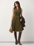 Faux Ante Sin Mangas con Cinturón Vestido midi