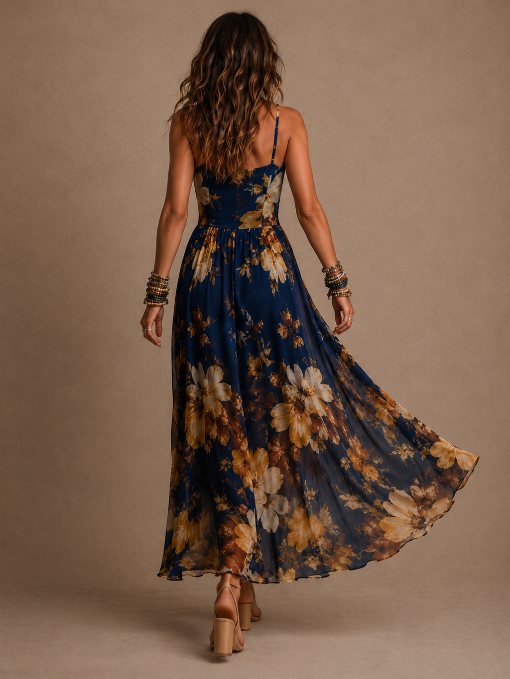 Dulce - Vestido longue à fleurs avec bretelles