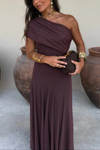 Vestido Largo · Marrón Asimétrico