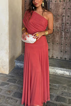 Vestido Largo · Marrón Asimétrico