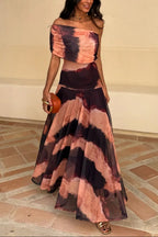 Vestido Largo · Marrón Asimétrico