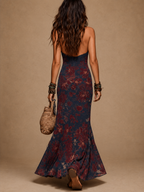 Lía - Vestido longue à fleurs, avec de la dentelle et une coupe sirène