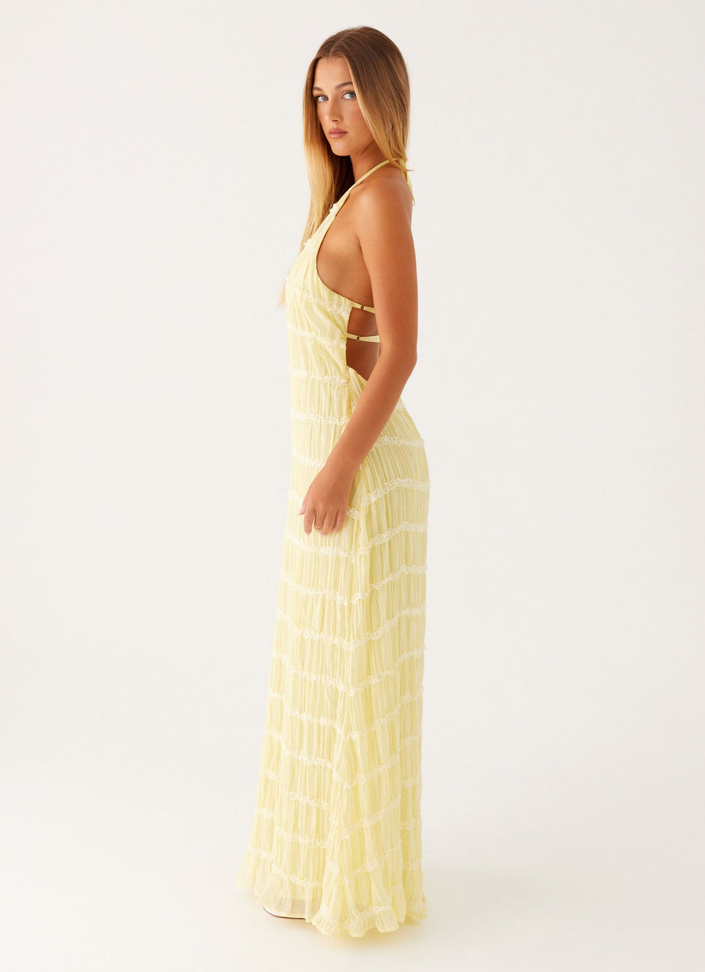 Vestido Largo · Negro Texturizado Cuello Halter