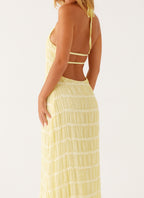 Vestido Largo · Negro Texturizado Cuello Halter