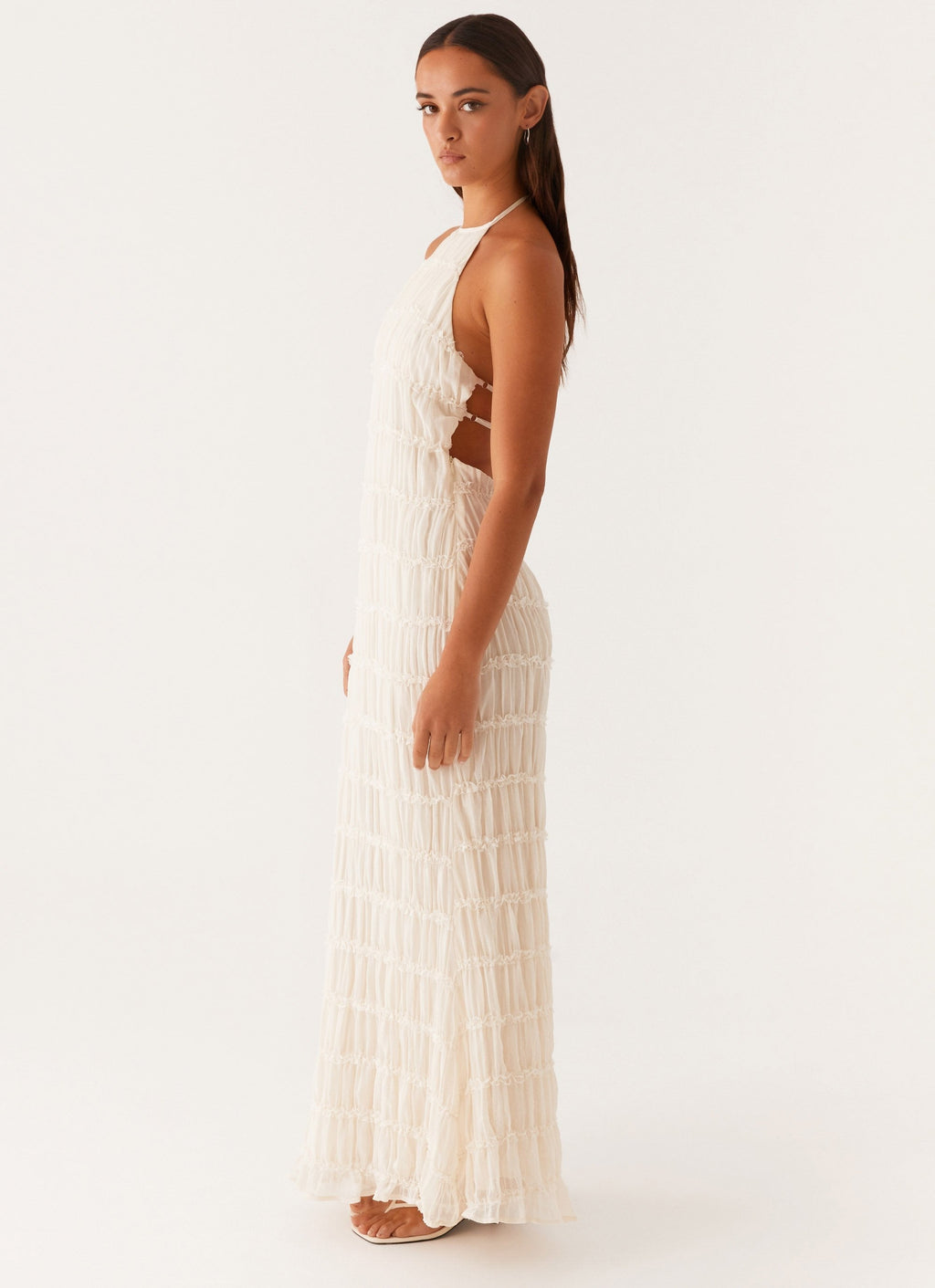Vestido Largo · Negro Texturizado Cuello Halter