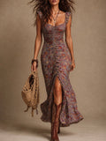 Nala - Vestido longue à motifs floraux avec fente sur le côté