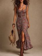 Nala - Vestido longue à motifs floraux avec fente sur le côté