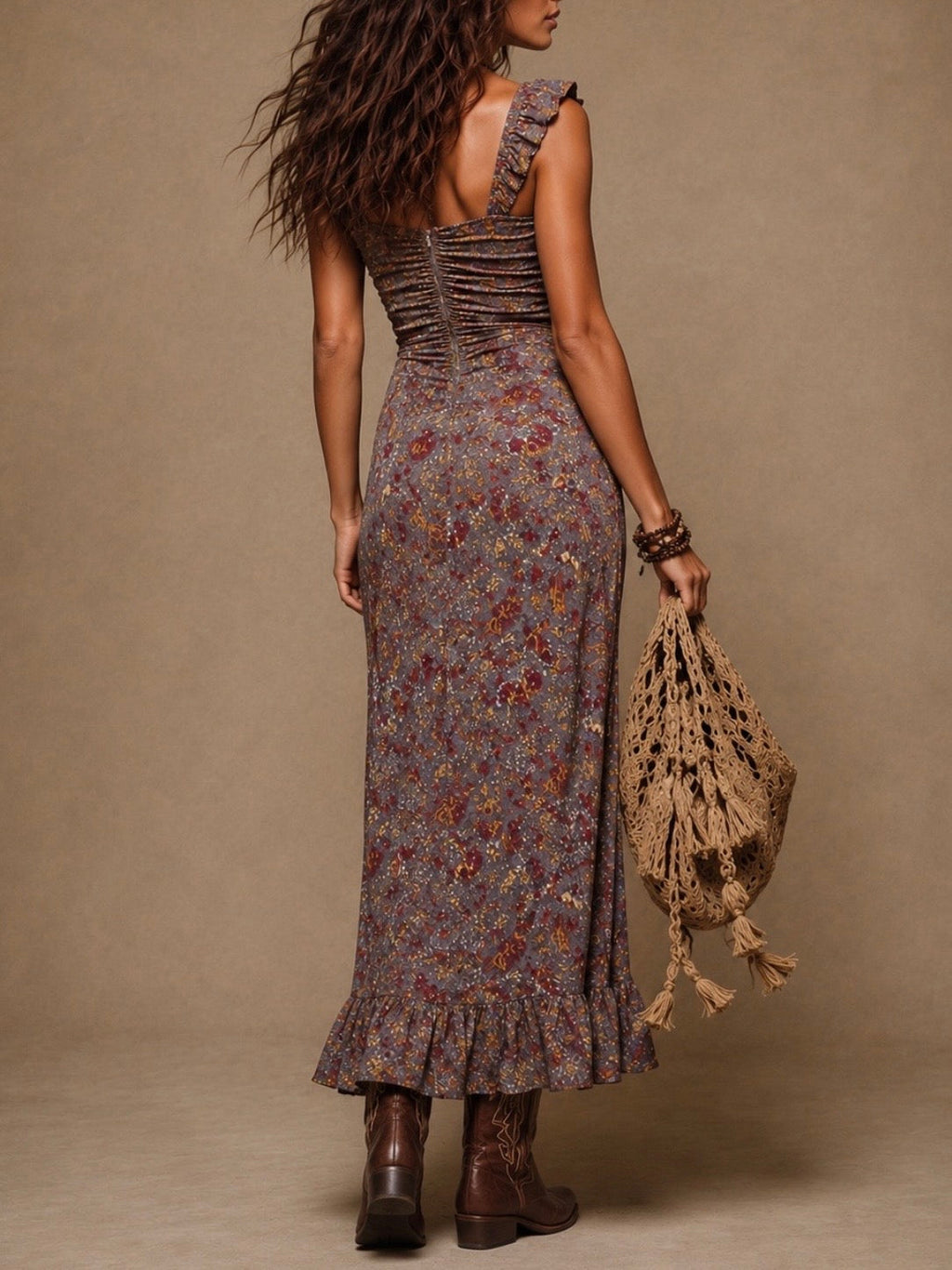Nala - Vestido longue à motifs floraux avec fente sur le côté