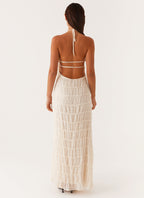 Vestido Largo · Negro Texturizado Cuello Halter