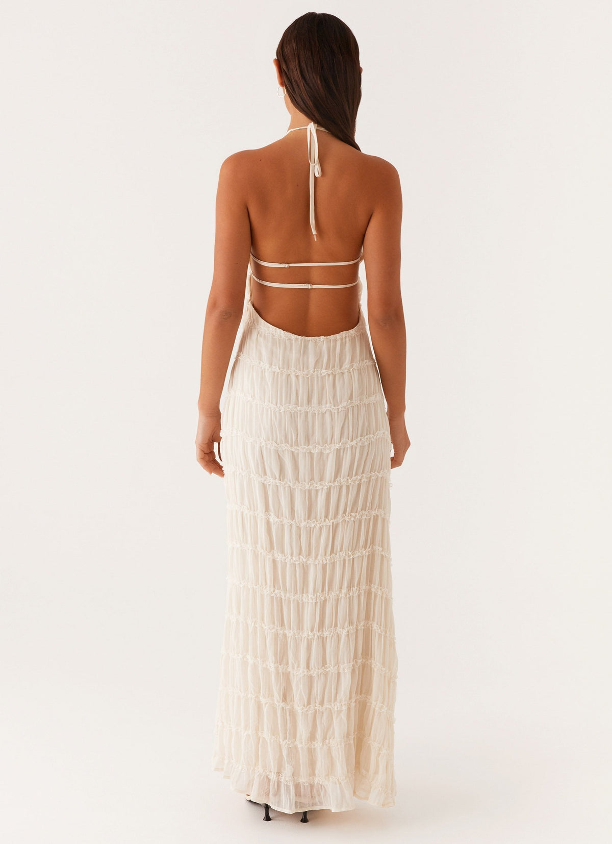 Vestido Largo · Negro Texturizado Cuello Halter