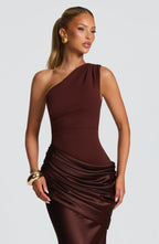 Vestido · Marrón Asimétrico