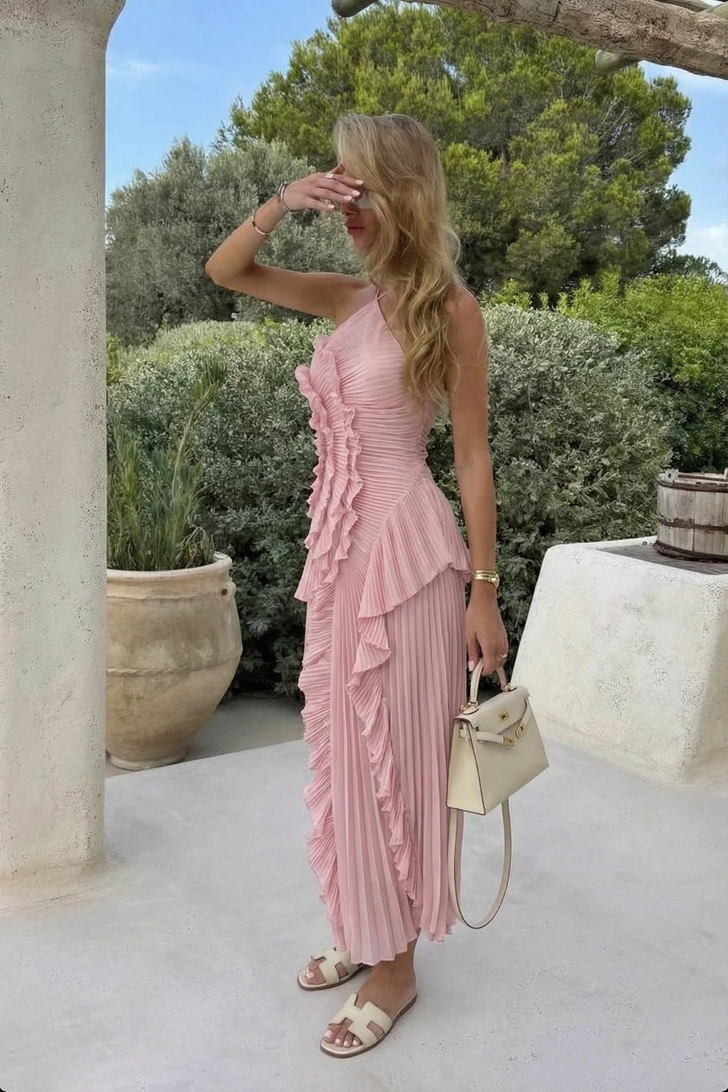 Vestido Largo · Lila Plisado
