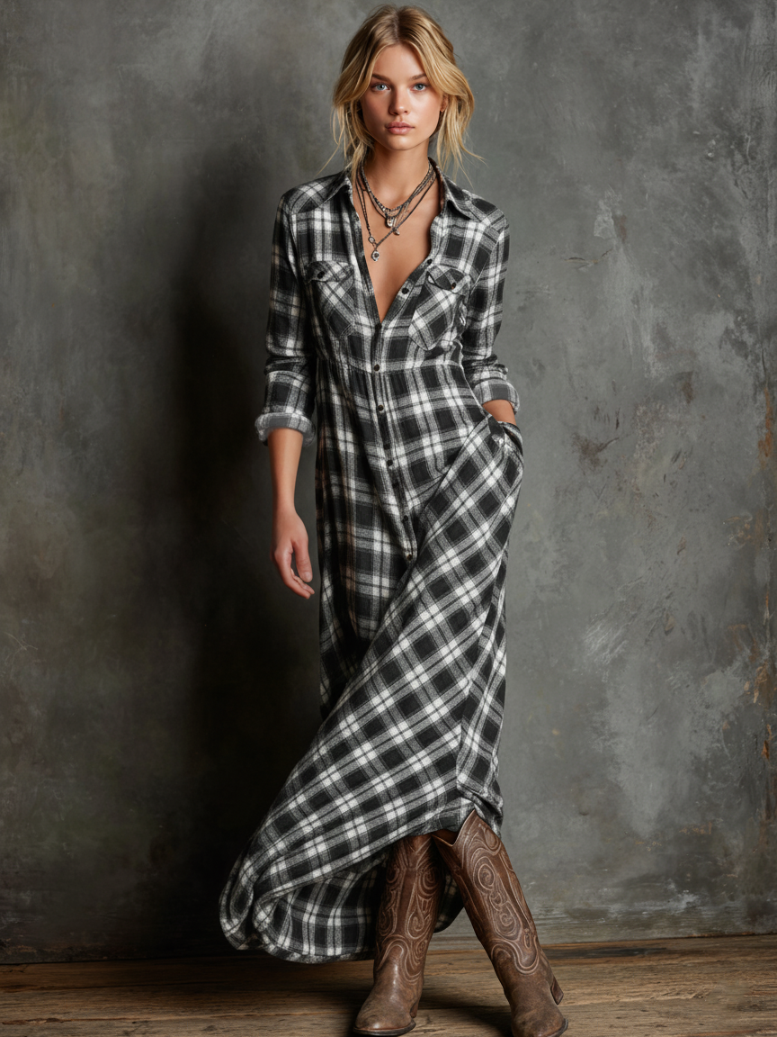 Vestido Camisero · Verde Cuadros