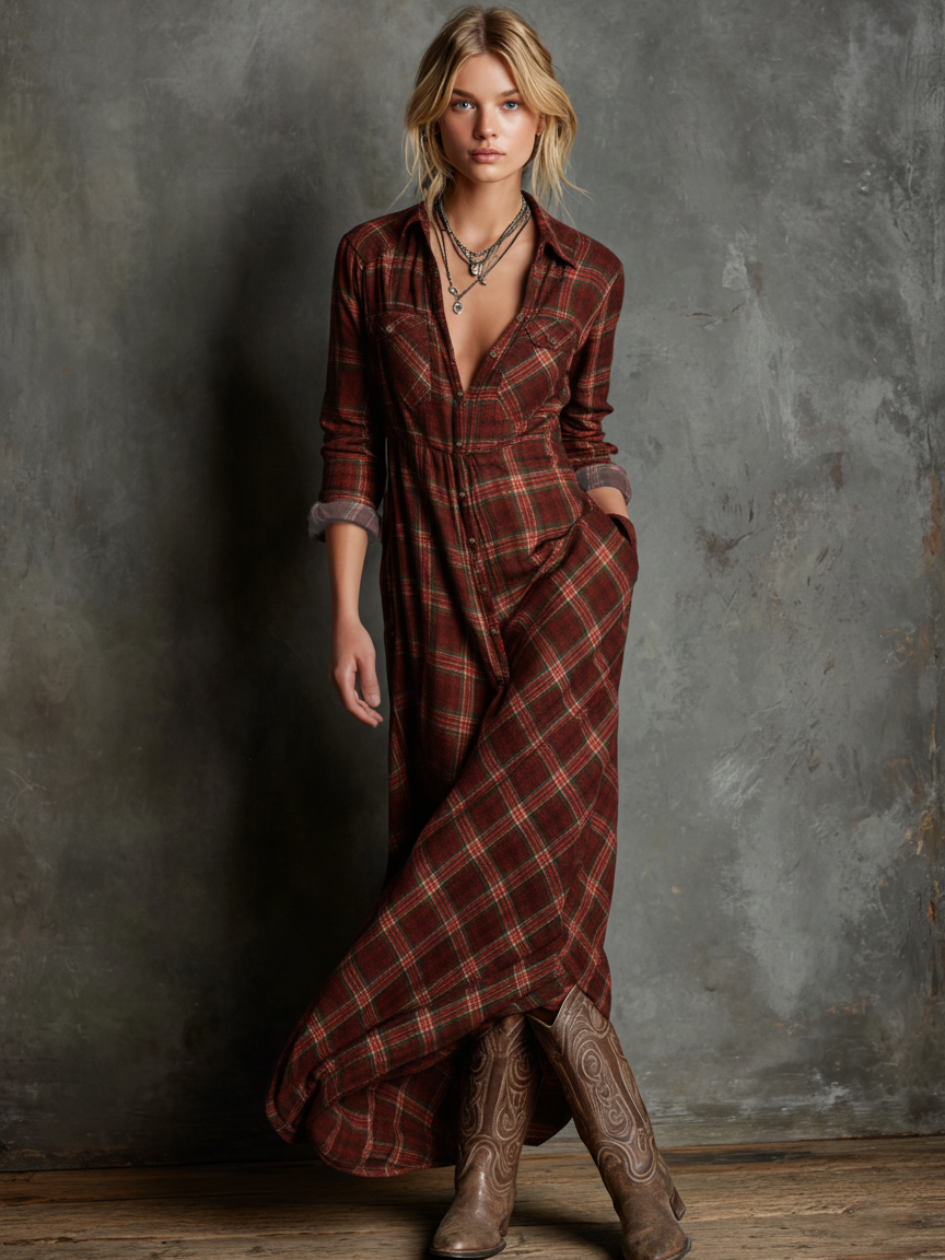 Vestido Camisero · Verde Cuadros