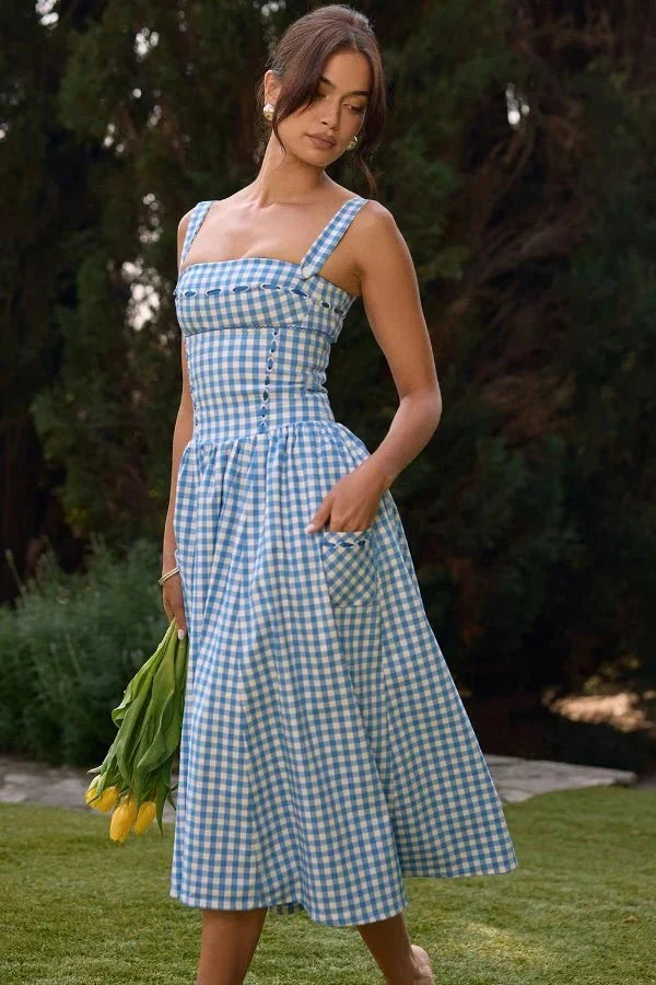 Vestido Midi · Rojo Cuadros Vichy