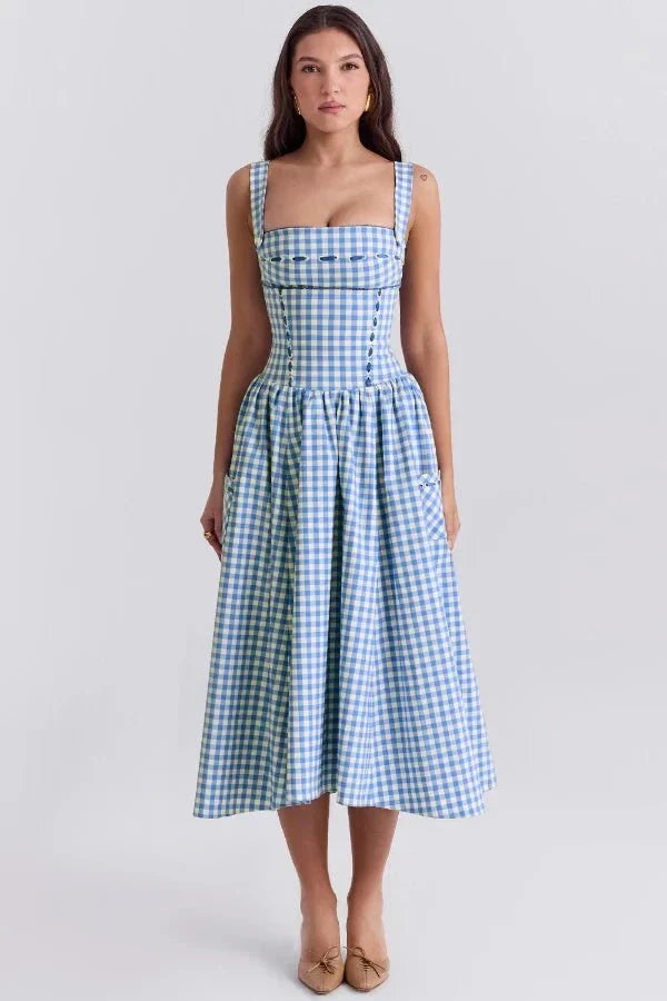 Vestido Midi · Rojo Cuadros Vichy