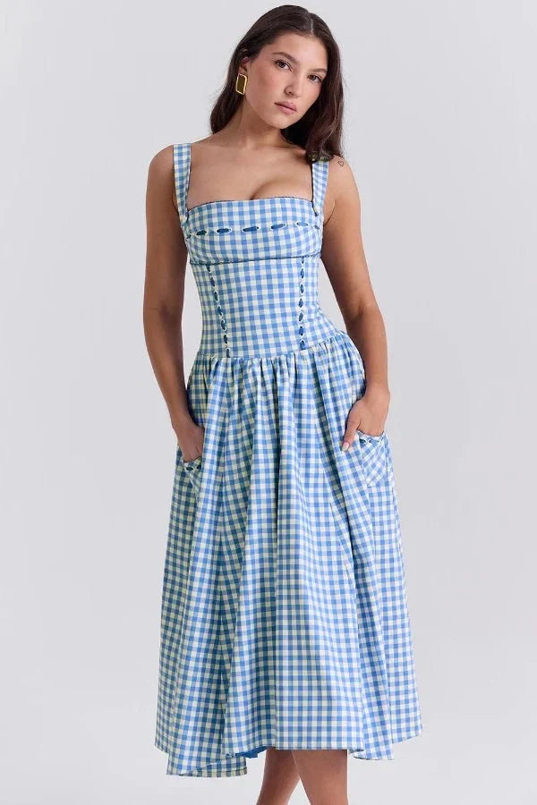 Vestido Midi · Rojo Cuadros Vichy
