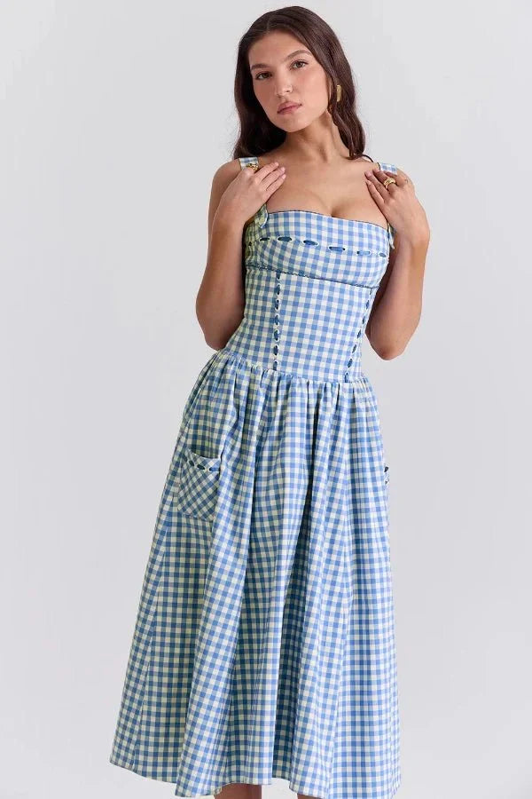 Vestido Midi · Rojo Cuadros Vichy
