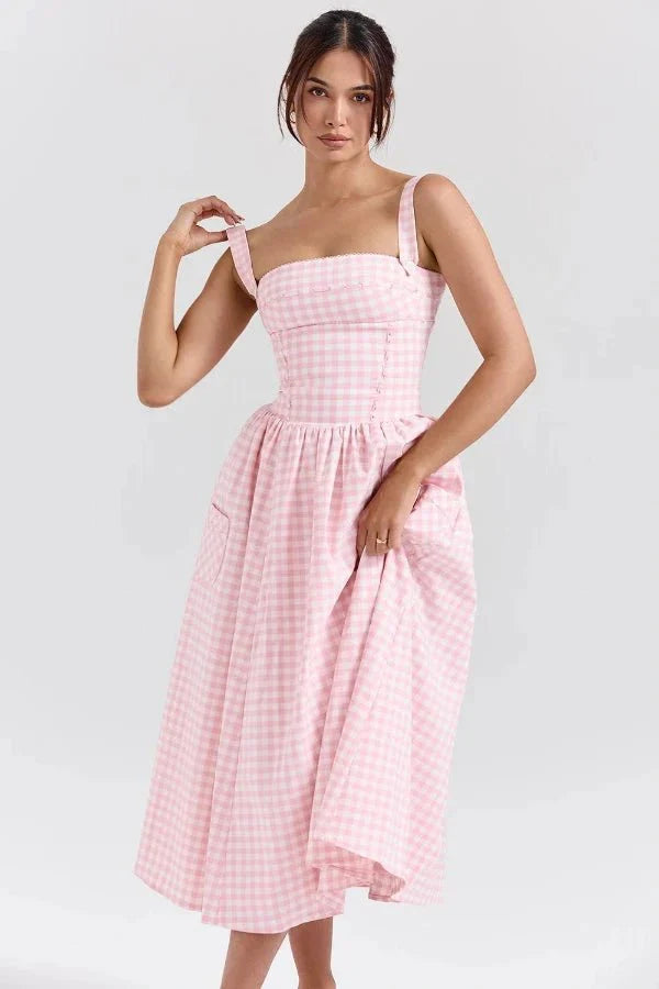 Vestido Midi · Rojo Cuadros Vichy