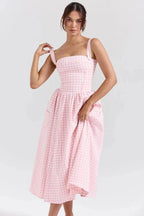 Vestido Midi · Rojo Cuadros Vichy