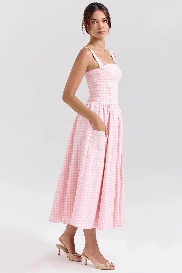Vestido Midi · Rojo Cuadros Vichy