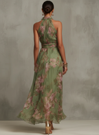 Livia | Vestido longue Elegante à fleurs et col licou