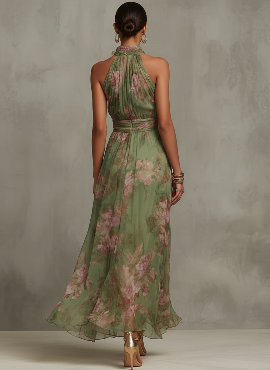 Livia | Vestido longue Elegante à fleurs et col licou