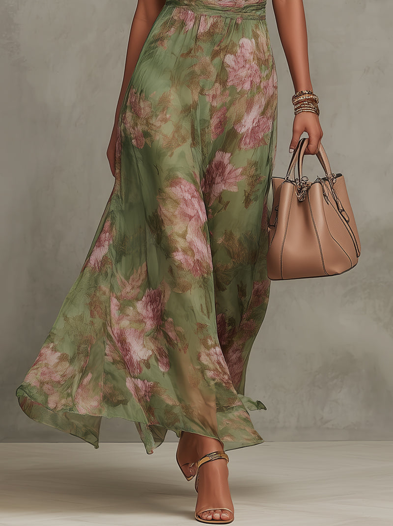 Livia | Vestido longue Elegante à fleurs et col licou