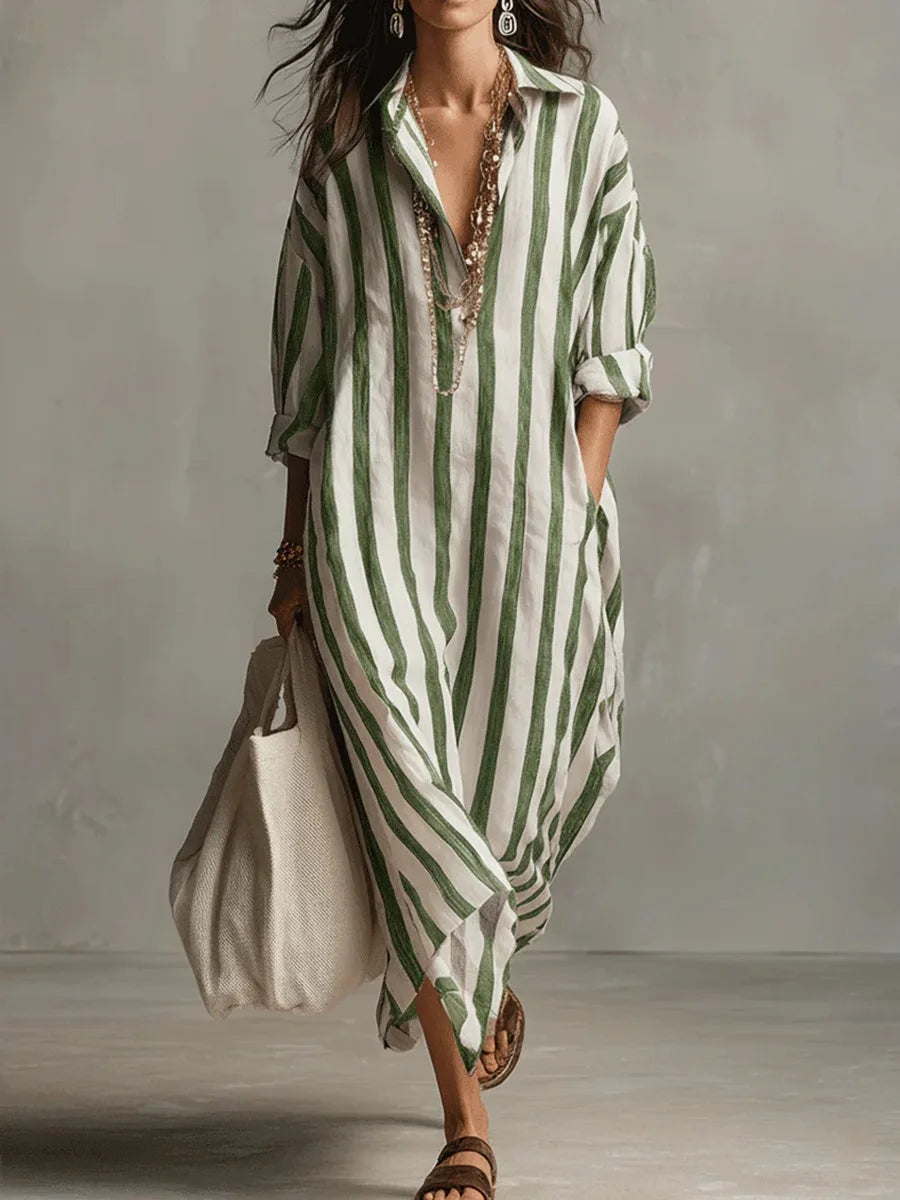 Vestido Camisero · Lino Rayas