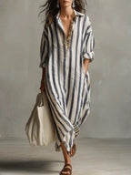 Vestido Camisero · Lino Rayas