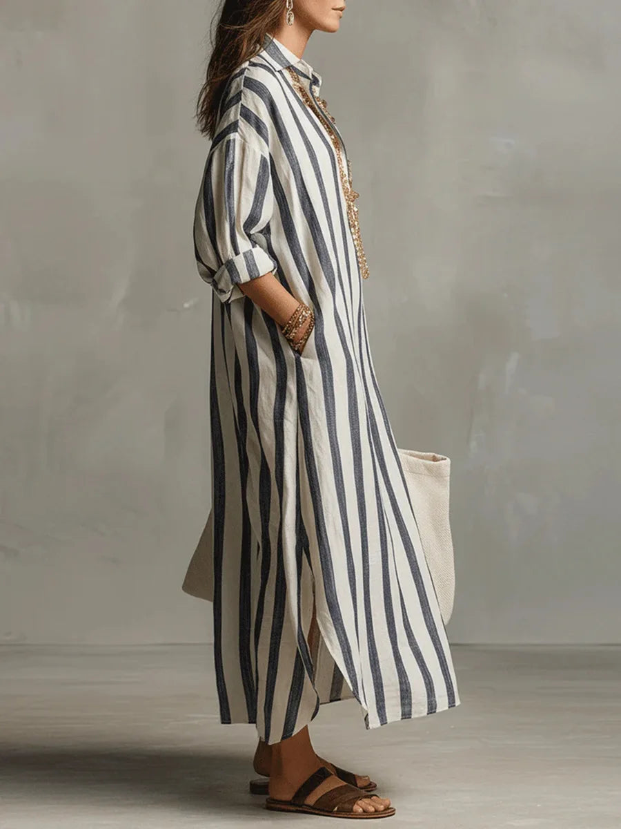 Vestido Camisero · Lino Rayas