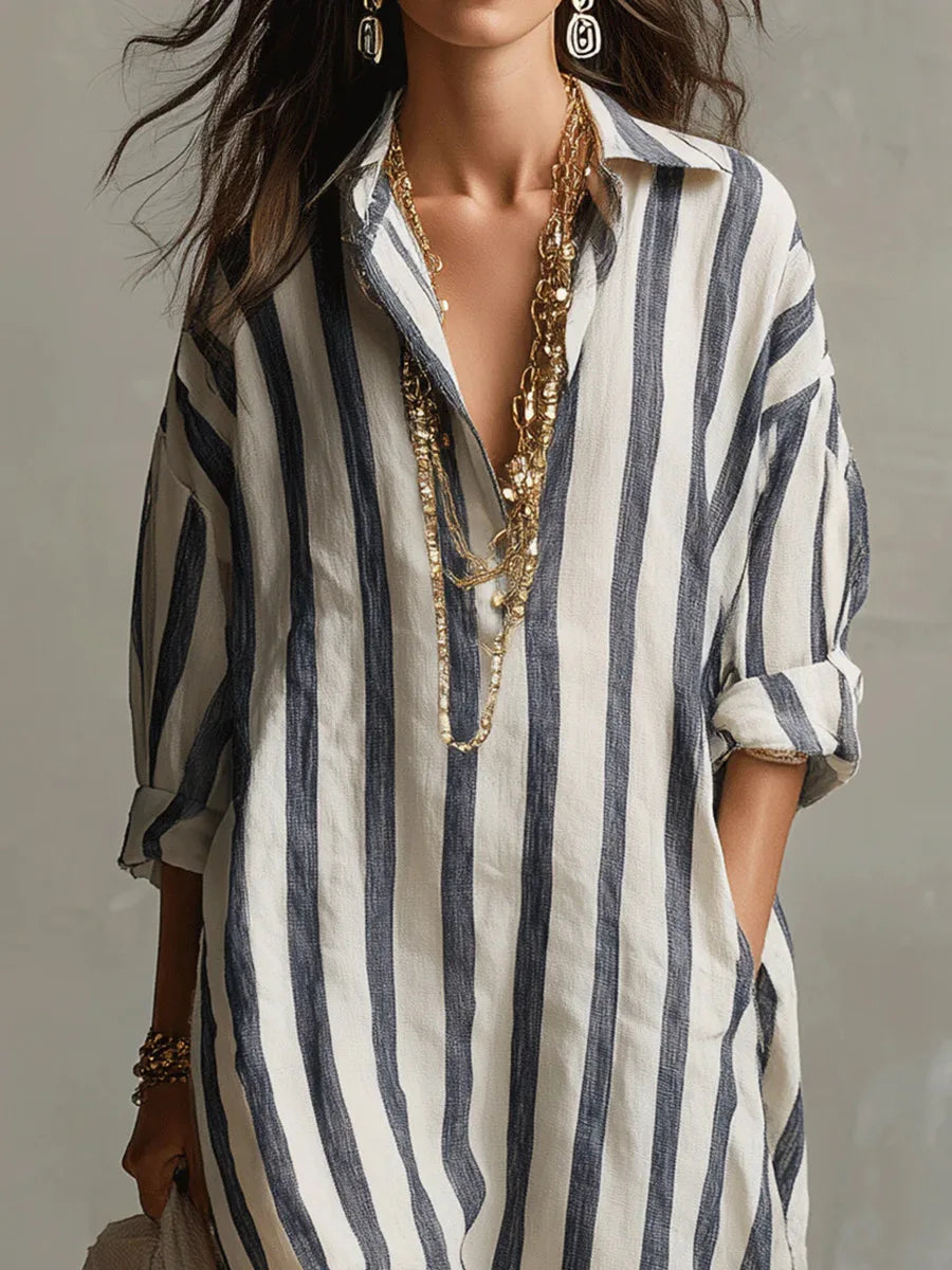 Vestido Camisero · Lino Rayas